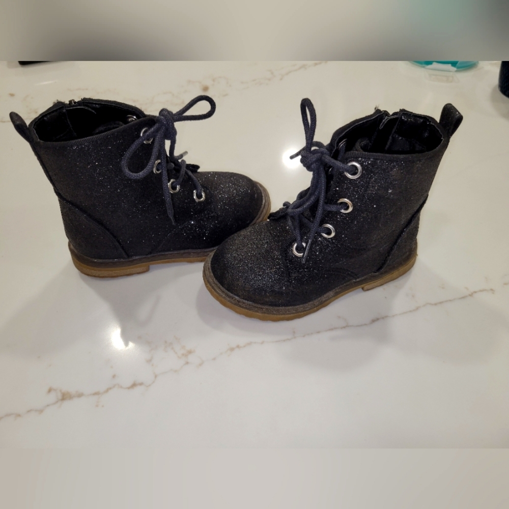 Bums and Roses Black Glitter Boots Size 7